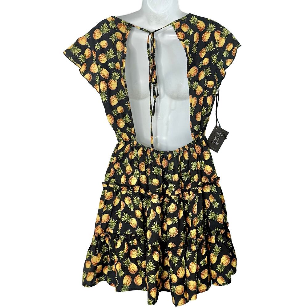 Area Stars Pineapple Black Yellow Flutter Sleeve Mini Dress size S NEW Tags - Picture 6 of 13